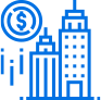 Icon depicting skyscrapers and the dollar symbol